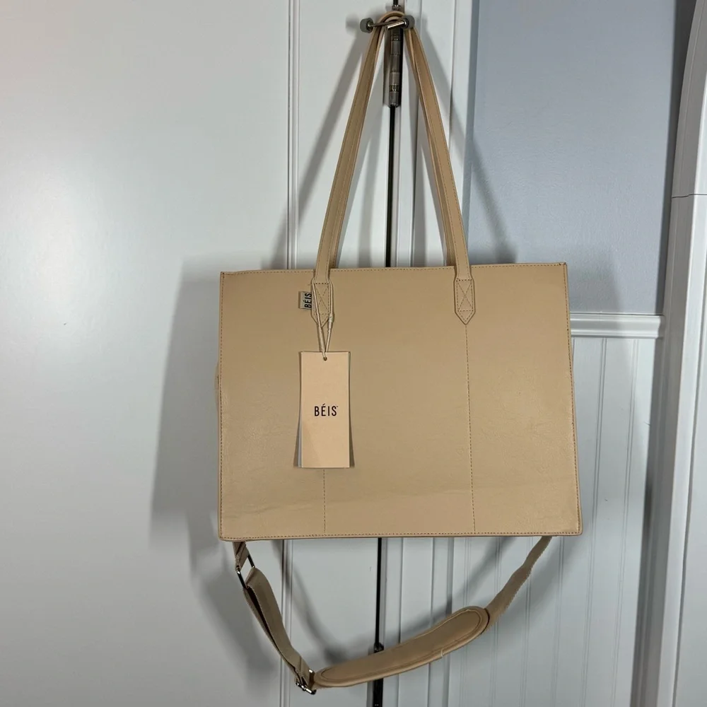 BEIS The Mini Work Tote Beige‎ travel commute office school nwt